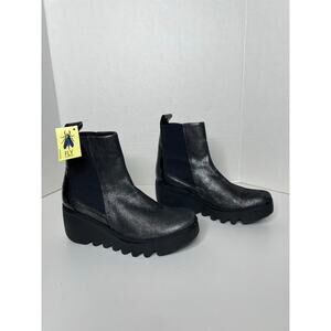 NEW Fly London Bagu Women's Black Suede Wedge Chelsea Boots Size 38